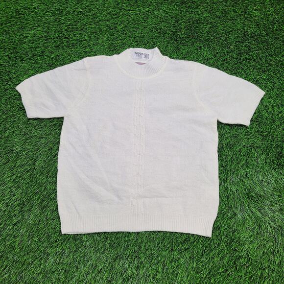 Vintage 90s MOD Sweater Womens Medium 20x23 White TanJay - Picture 1 of 12